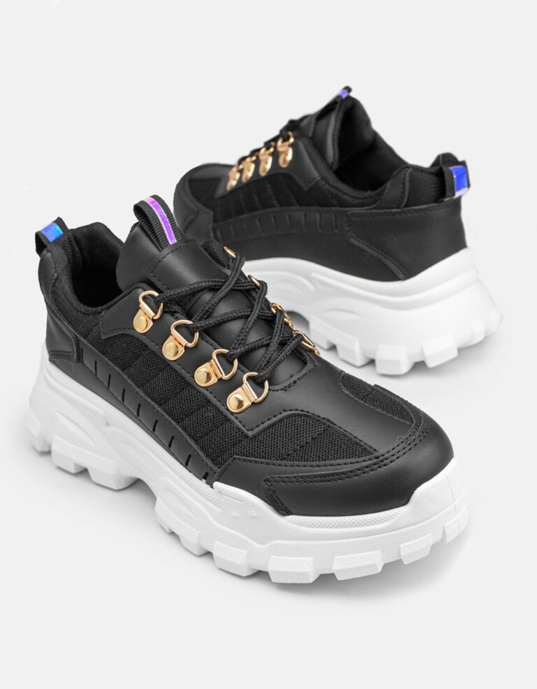 Γυναικεία Sneakers Με  Ψηλή Σόλα- ΜΑΥΡΟ - Image 3