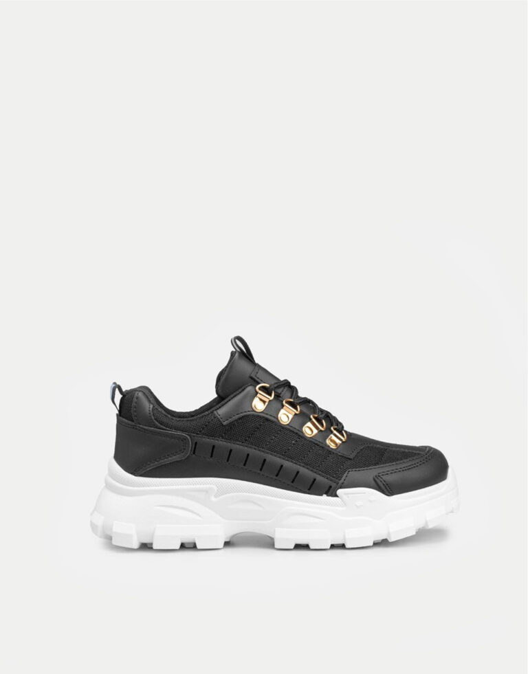Γυναικεία Sneakers Με  Ψηλή Σόλα- ΜΑΥΡΟ