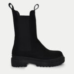 Γυναικείο Velvet Μποτάκια Δίσολα με Λάστιχο- ΜΑΥΡΟ