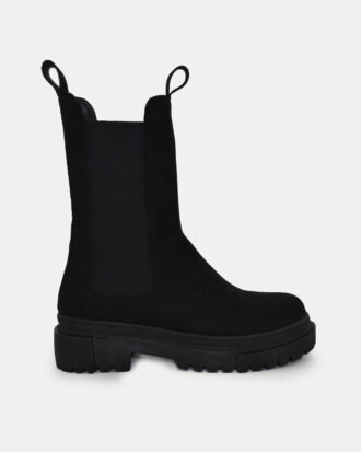 Γυναικείο Velvet Μποτάκια Δίσολα με Λάστιχο- ΜΑΥΡΟ