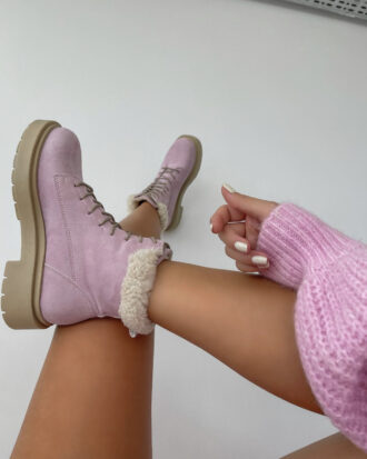 Γυναικεία Αρβυλάκια Suede με Γούνα- ΡΟΖ