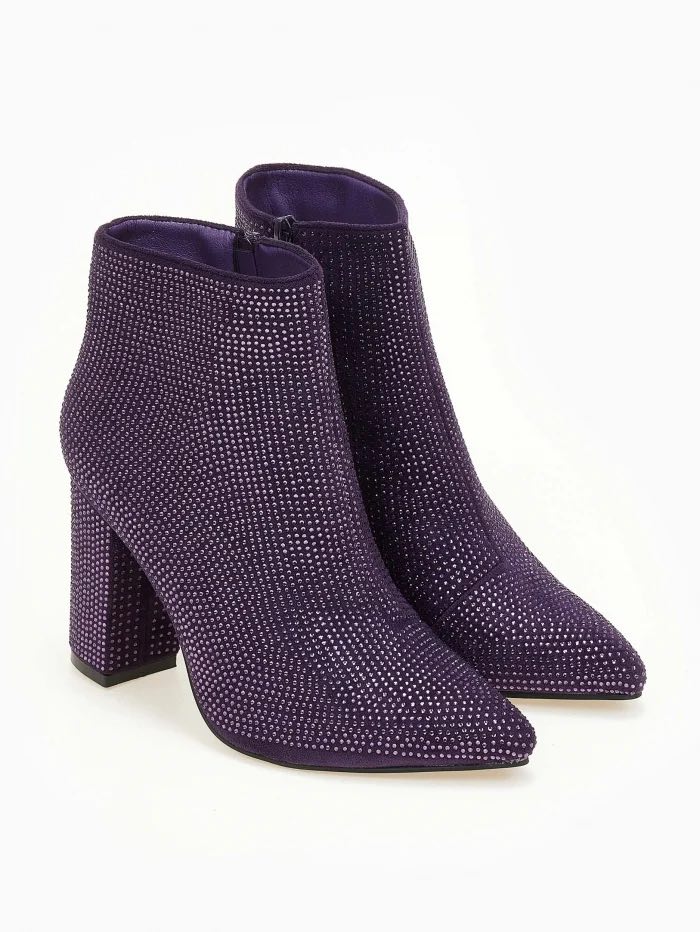 Γυναικεία Μυτερά Μποτάκια με Strass- ΜΩΒ - Image 2