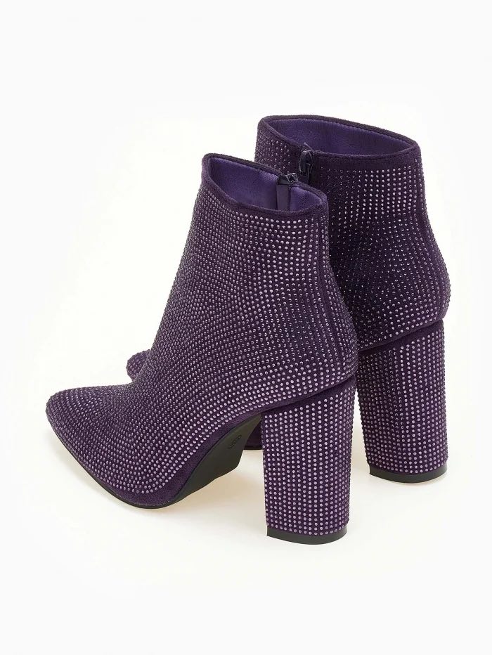 Γυναικεία Μυτερά Μποτάκια με Strass- ΜΩΒ - Image 3