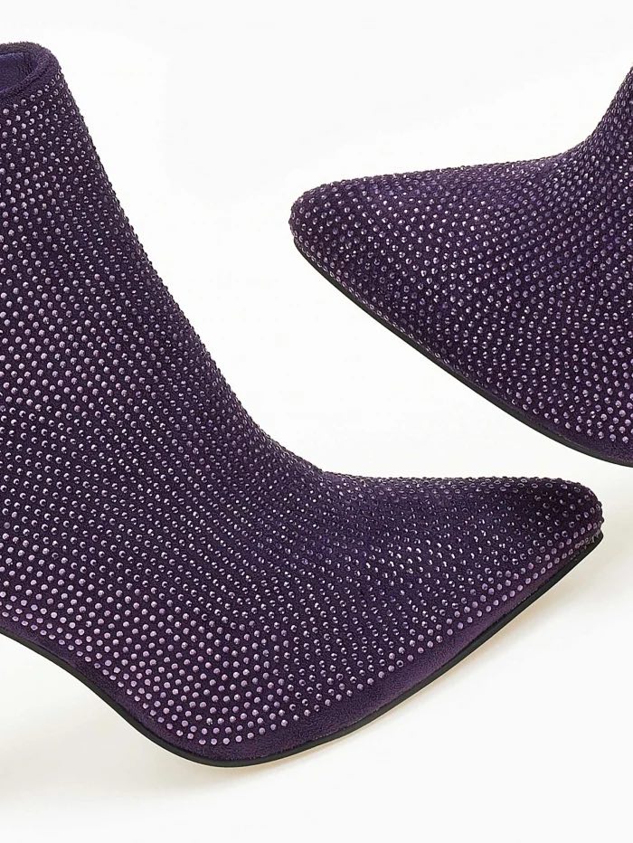 Γυναικεία Μυτερά Μποτάκια με Strass- ΜΩΒ - Image 4