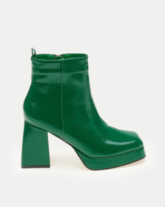 Γυναικεία Μποτάκια Λουστρίνι με Χοντρό Τακούνι-ΠΡΑΣΙΝΟ