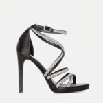 Πέδιλα Σατέν με Χιαστί Λουράκια απο Strass- ΜΑΥΡΟ