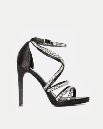 Πέδιλα Σατέν με Χιαστί Λουράκια απο Strass- ΜΑΥΡΟ