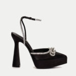 Γόβες Open Heel με Strass & Φιόγκο - ΜΑΥΡΟ