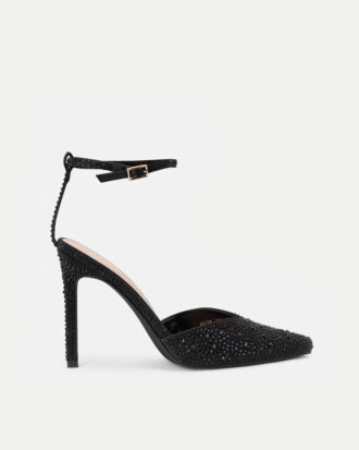 Γόβες Μυτερές με Strass & Πέτρες - ΜΑΥΡΟ