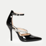 Γόβες Μυτερές με Λουράκι απο Strass - ΜΑΥΡΟ