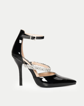 Γόβες Μυτερές με Λουράκι απο Strass - ΜΑΥΡΟ