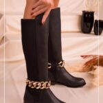 Μπότες με Διακοσμητική Αλυσίδα- ΜΑΥΡΟ