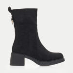 Γυναικεία Μποτάκια Suede με Suede- ΜΑΥΡΟ