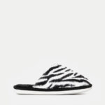 Γυναικείες Παντόφλες Γούνινες - Άσπρο+Μαύρο