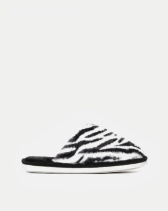 Γυναικείες Παντόφλες Γούνινες - Άσπρο+Μαύρο