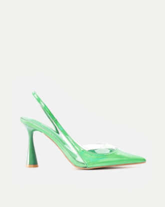 Γόβες Open Heel με Ιδιαίτερο Τακούνι & Διαφάνεια- ΠΡΑΣΙΝΟ