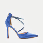 Γόβες Στιλέτο Σατέν με Φερμουάρ & Strass- ΜΠΛΕ