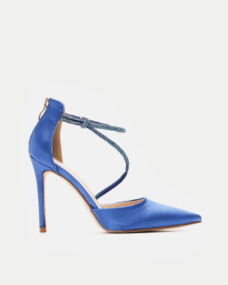 Γόβες Στιλέτο Σατέν με Φερμουάρ & Strass- ΜΠΛΕ