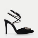 Γόβες Σατέν με Διακοσμητική Καρδιά- ΜΑΥΡΟ