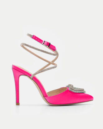 Γόβες Σατέν με Διακοσμητική Καρδιά - ΦΟΥΞΙΑ