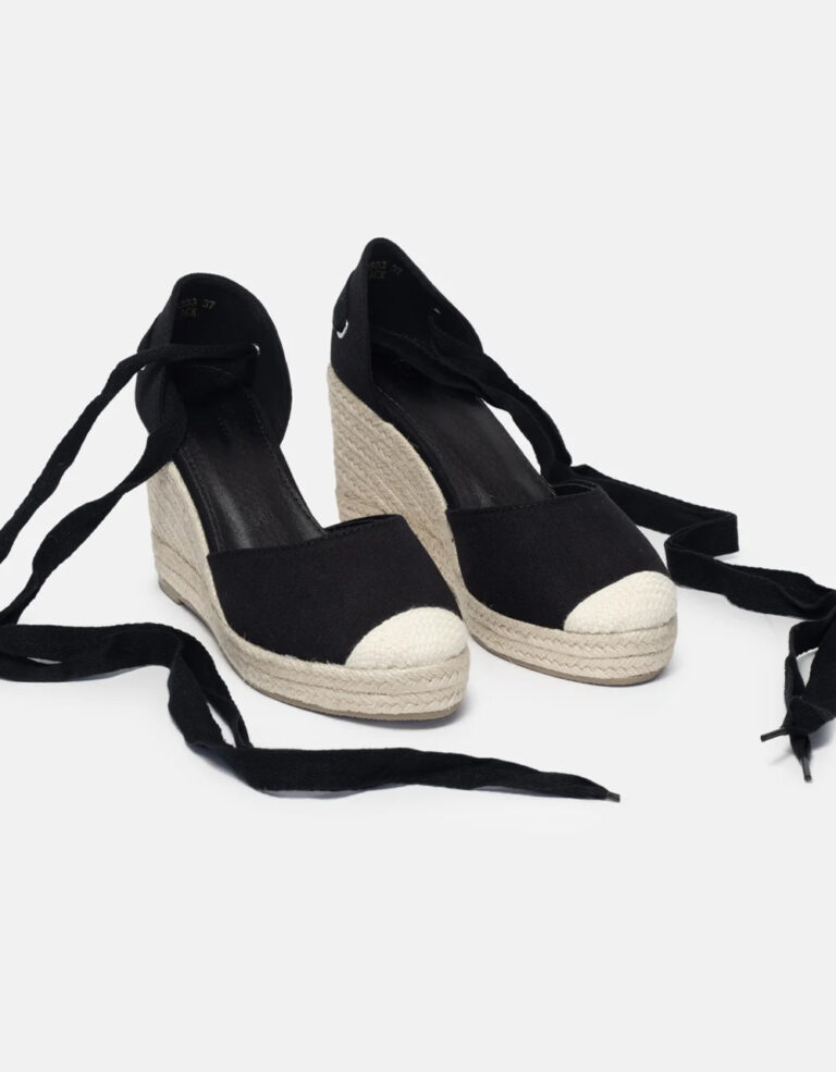 Πλατφόρμες Εσπαντρίγιες Lace Up με Λουράκια- ΜΑΥΡΟ - Image 2