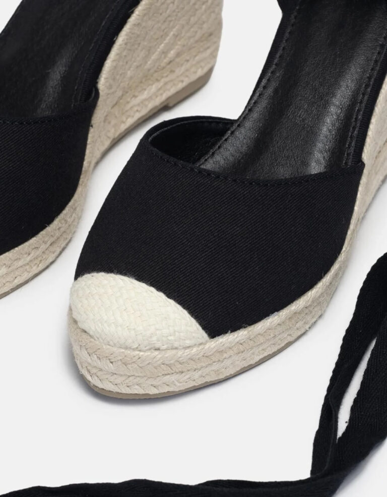 Πλατφόρμες Εσπαντρίγιες Lace Up με Λουράκια- ΜΑΥΡΟ - Image 3