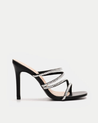 Mules με Λουράκια απο Διακοσμητικές Πέτρες- ΜΑΥΡΟ