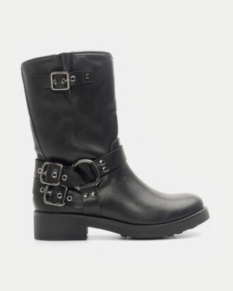 Γυναικεία Μποτάκια Biker - ΜΑΥΡΟ