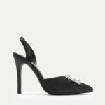 Γόβες Σατέν με Διακοσμητικές Πέτρες- ΜΑΥΡΟ