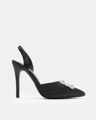 Γόβες Σατέν με Διακοσμητικές Πέτρες- ΜΑΥΡΟ