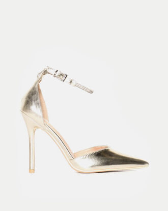 Γόβες Μυτερές με Μπαρέτα & Strass- ΧΡΥΣΟ