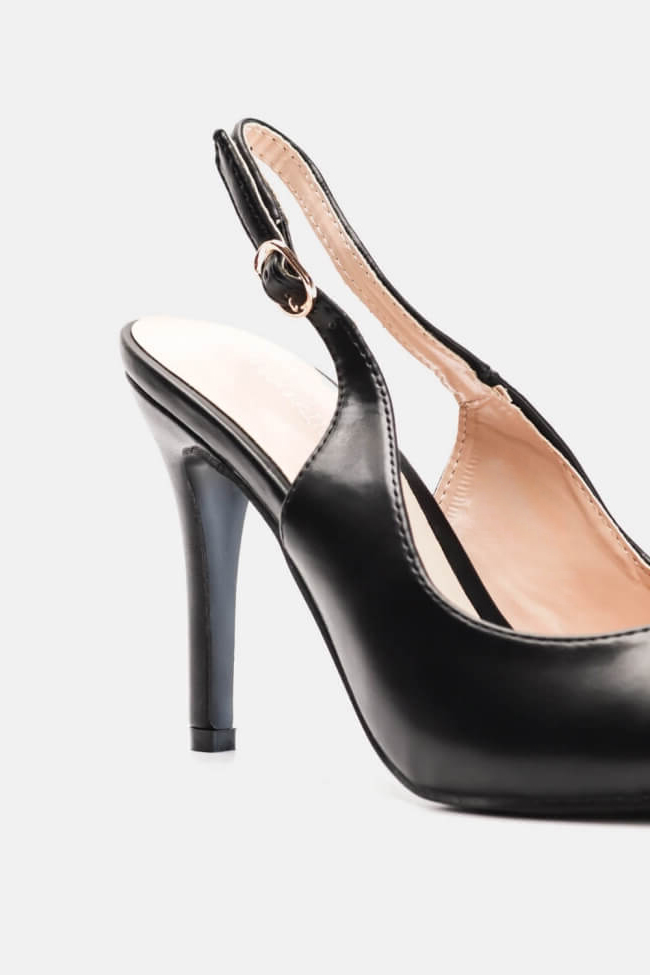 Γόβες Μυτερές Open Heel- ΜΑΥΡΟ - Image 4