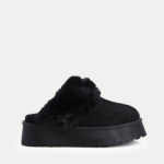 Παντόφλες Δίσολες με Γούνα -ΜΑΥΡΟ