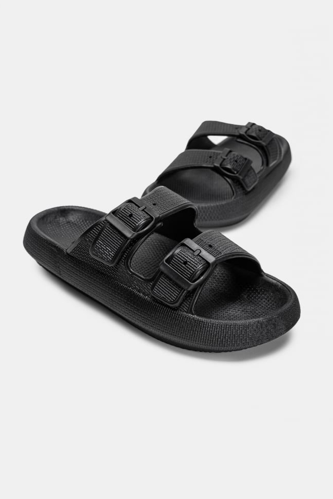 Παντόφλες με Δύο Τόκες- ΜΑΥΡΟ - Image 2