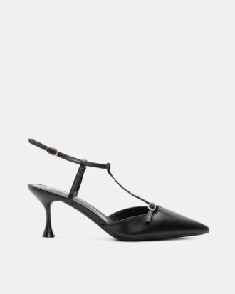 Γόβες Μυτερές Open Heel με Λουράκια- ΜΑΥΡΟ