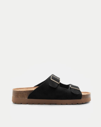 Σανδάλια Flatform με Διπλές Τόκες- ΜΑΥΡΟ