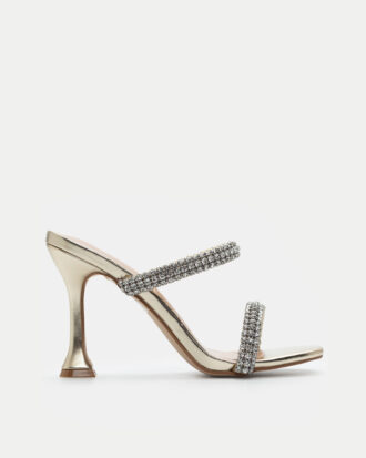 Mules με Λεπτό Τακούνι και Στρας- ΧΡΥΣΟ