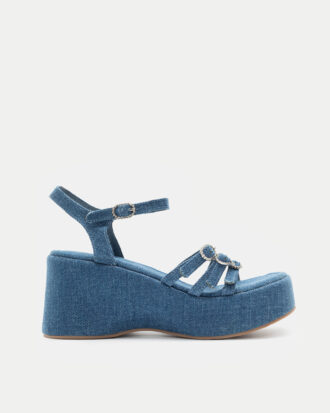 Πλατφόρμες με Πολλαπλά Λουράκια & Διακοσμητικές Τόκες απο Strass- DENIM