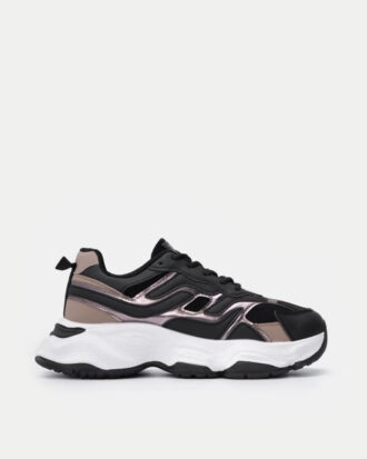 Sneakers Τρακτερωτό σε Συνδυασμό Χρωμάτων- ΜΑΥΡΟ