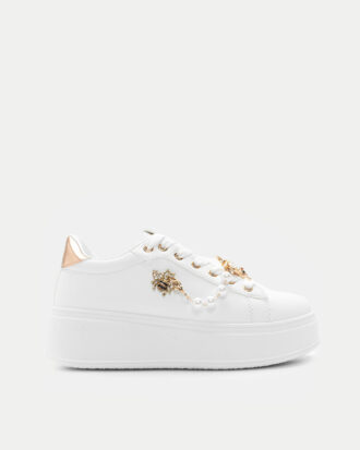 Sneakers Δίσολα με Διακοσμητικές Πέρλες- ΛΕΥΚΟ